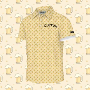 New Design Custom Logo Embroidery Beer Full Over Print Pattern Stretch Fabric Soft Moisture Wicking Golf Polo T Shirts