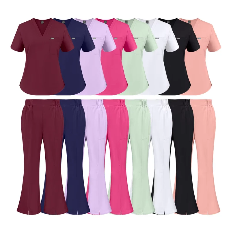 New Design Custom Logo Polyester Spandex Medical Scrubs Set Breathable Stretch Scrubs Uniform for Women Nurses Hospital Workwear