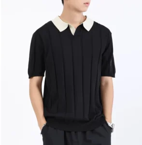 New Design Knitted Short Sleeved Polo T shirts Custom Logo Spring Summer Knit Men’s VISCOSE BLEND Polo Shirts