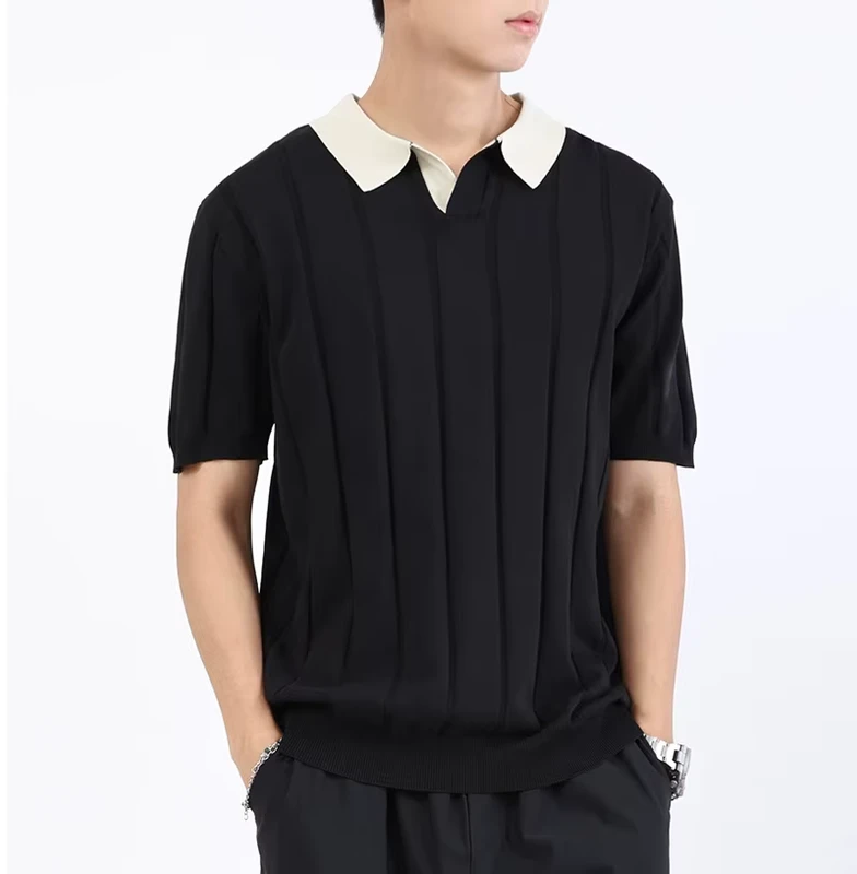New Design Knitted Short Sleeved Polo T shirts Custom Logo Spring Summer Knit Men's VISCOSE BLEND Polo Shirts