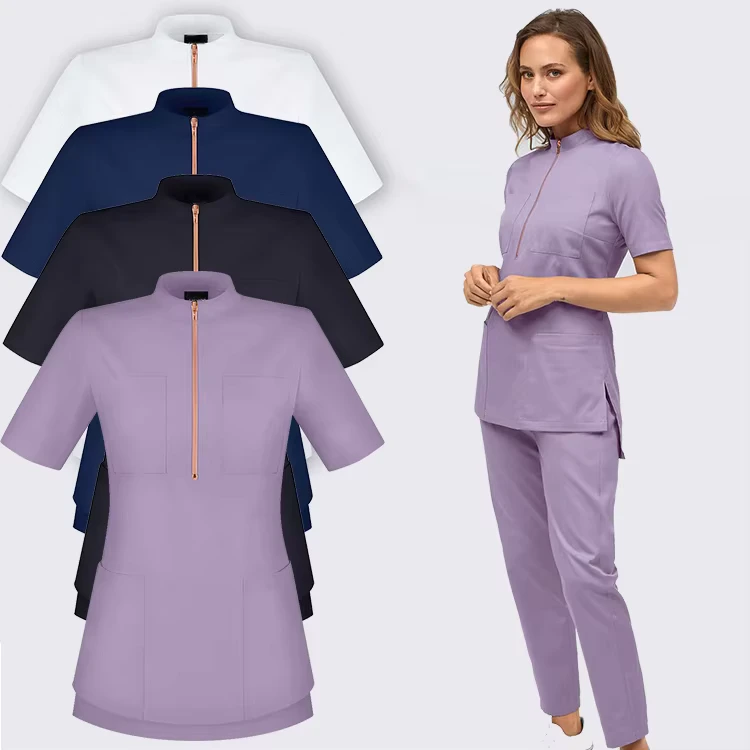New Fashion Front Zip Slim Fit Workwear Beauty Ladies Nail Salon Uniforms Beautician Uniforms Salon Work Spa Uniform