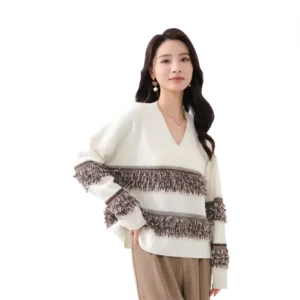 New Fashion Women V Neck Knit Sweater Customized Comfortable Women’S V Neck Worsted Sweater