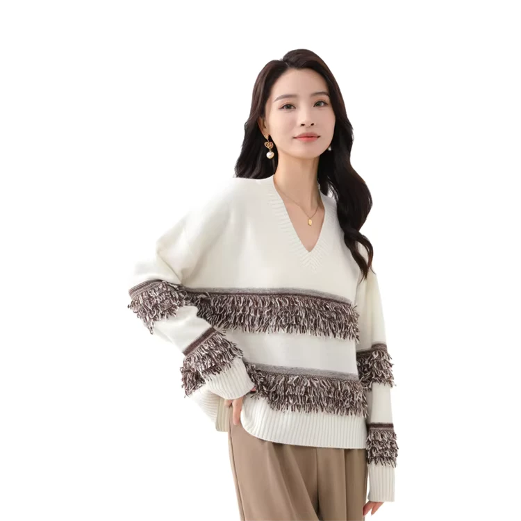 New-Fashion-Women-V-Neck-Knit-Sweater-Customized-Comfortable-WomenS-V-Neck-Worsted-Sweater