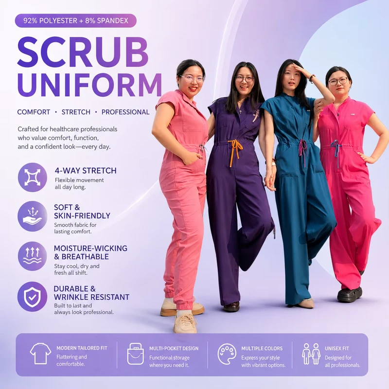 New Fashionable Side Slits Wide leg Pants Jumpsuit Scrub Women Spandex Blend Stretchy Medical Nursing Scrub One Piece Jumpsuit