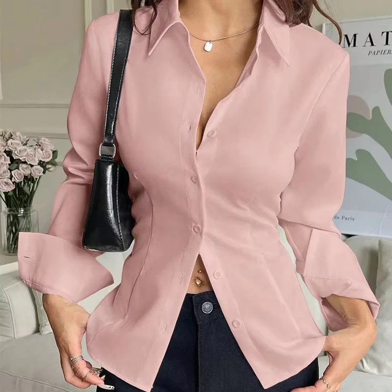 New High End Slim Fit Cute Summer Polyester V Neck Solid Color Shirt for Women Irregular Design Chic Top