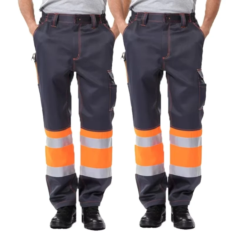 New High Visibility Reflective Safety Men's Work Trousers Hi Vis Working Cargo Pants