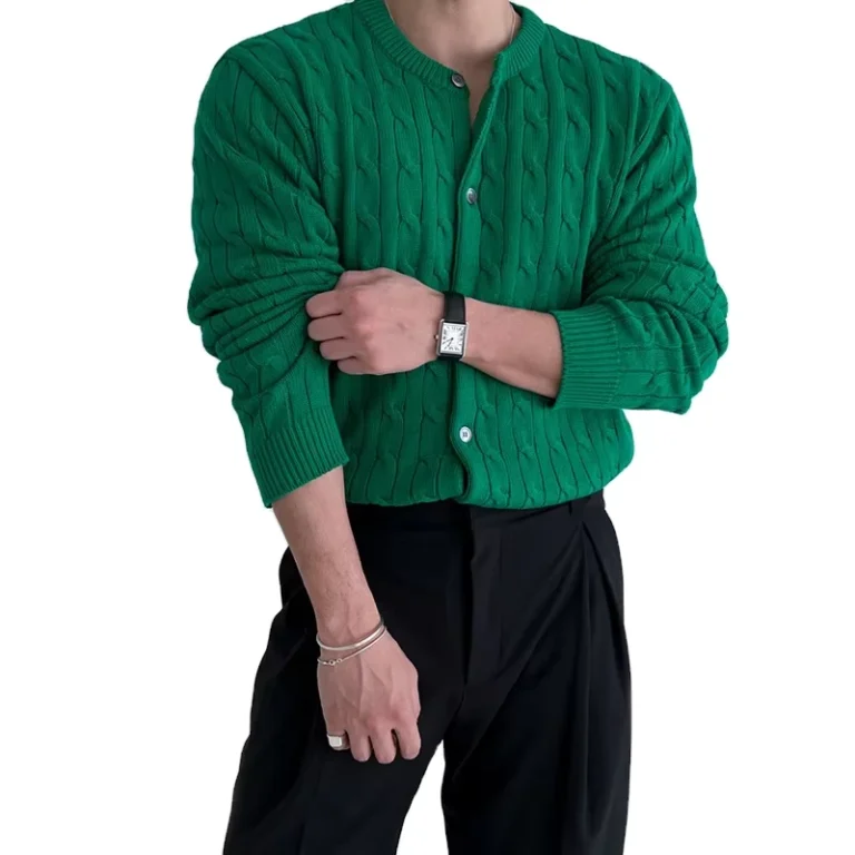 New-Korean-Mens-Black-Cable-Knitted-Buttoned-Cotton-Cardigan-Jacket-Sweater