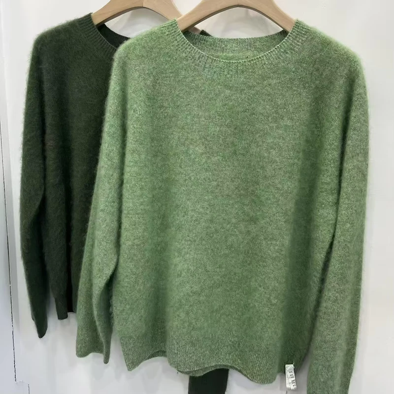 New Ladies Vintage Casual Knitted Sweater 5% Cashmere Crew Neck Drop Shoulder Breathable Soft Warmth Front Custom Winter