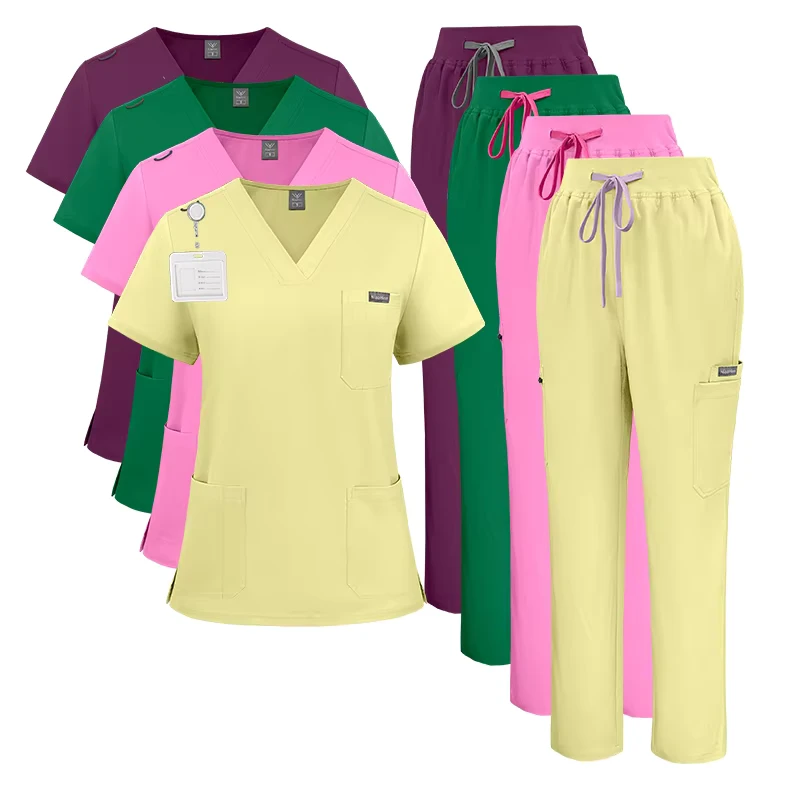 New OEM Short Sleeve Tops Jogger Pants Medical Hospital Nursing Scrub Uniforms Men Women Nurse Scrubs Sets