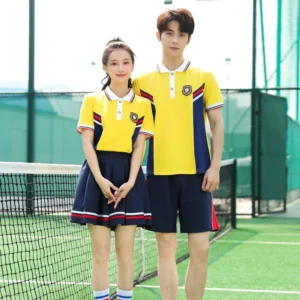 New OEM Student Uniform Set Summer Yellow Uniformes Escolares High School Uniform