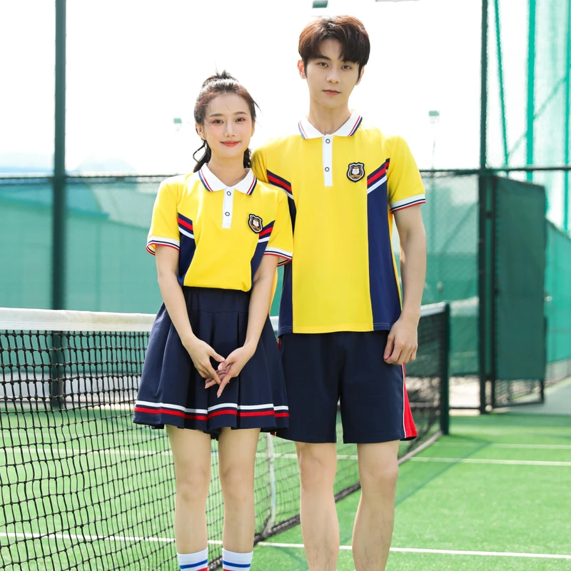 New OEM Student Uniform Set Summer Yellow Uniformes Escolares High School Uniform