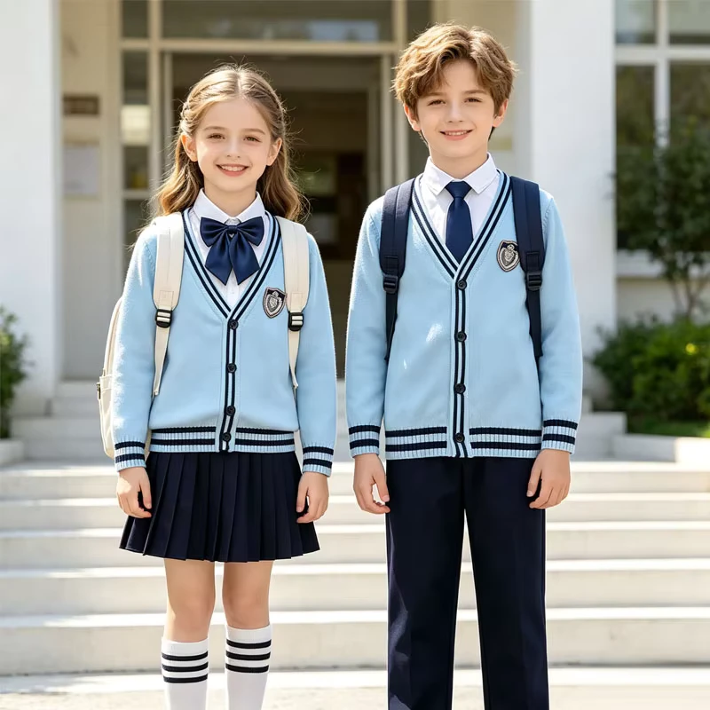 New School Uniform Sweater Kids Unisex Knitted Long Sleeve Shirt Pants Skirts School Uniforms for Senior High School