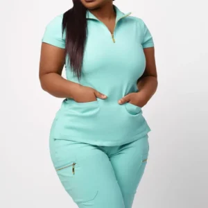 New Style Female Nurse Top Uniform Set Zipper Pullover Scrubs Stretch Hospital Jogger Fashion Medical Uniforms
