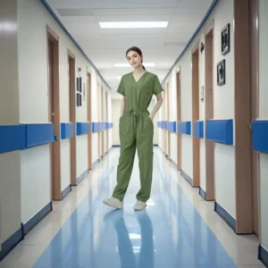 New Style Polyester Elastic Custom logo Surgical Uniforms Woman Scrub Set Nurse Beauty Salon Workwear Top Pant Suit