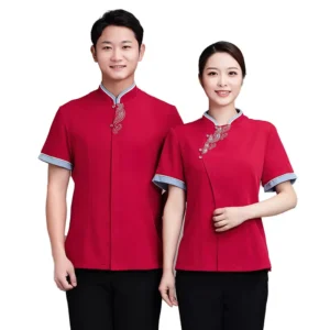 New Summer Cafe Staff Uniform Tops Short Sleeved Embossed Milk Tea Bakery Restaurant Front Desk Uniforms