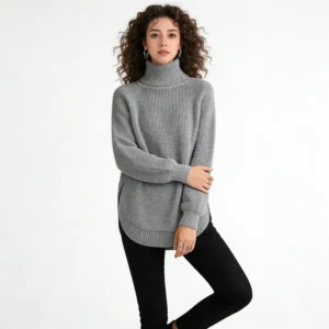 New Winter Knitted Korean Style Women’s Cotton Sweater Turtleneck Solid Color Thin Style Loose Fit Base Layer