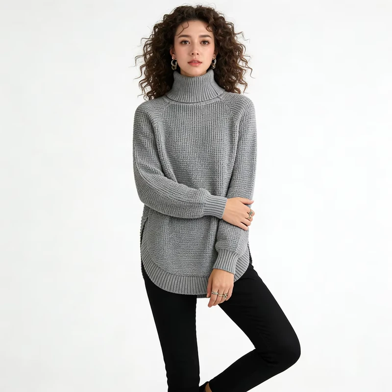 New Winter Knitted Korean Style Women's Cotton Sweater Turtleneck Solid Color Thin Style Loose Fit Base Layer