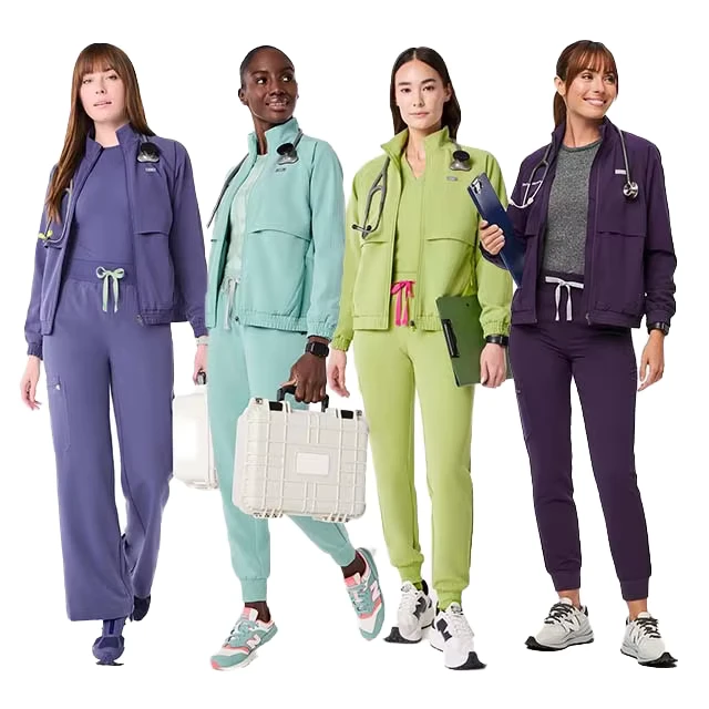 New Women's Full Zip Long Sleeve Warm Up Coat Breathable Nursing Scrubs Hospital Jogger Spandex Medical Scrub Jacket