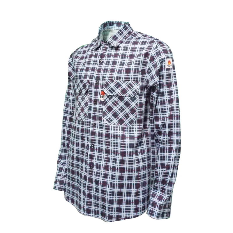 Nfpa 2112 Fr Plaid Shirt Work Custom Cotton Construction Welding Button Up Men t Flame Resistant Men's Fr Plaid Shirt