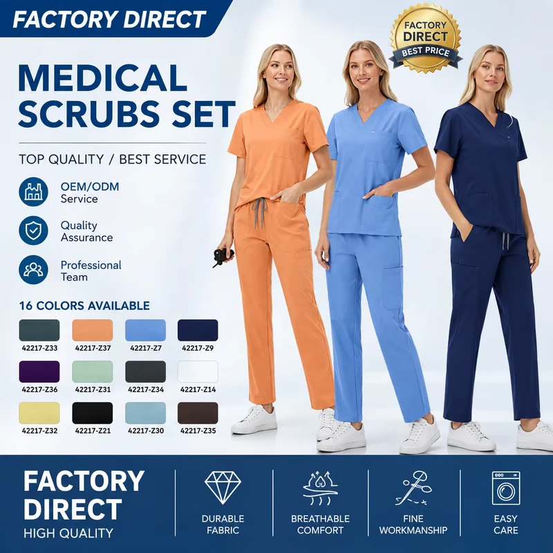 Niaahinn Hospital Scrub Set Twill Fabric Spandex Polyester Material Breathable Stretch Unisex Medical Scrub Sets