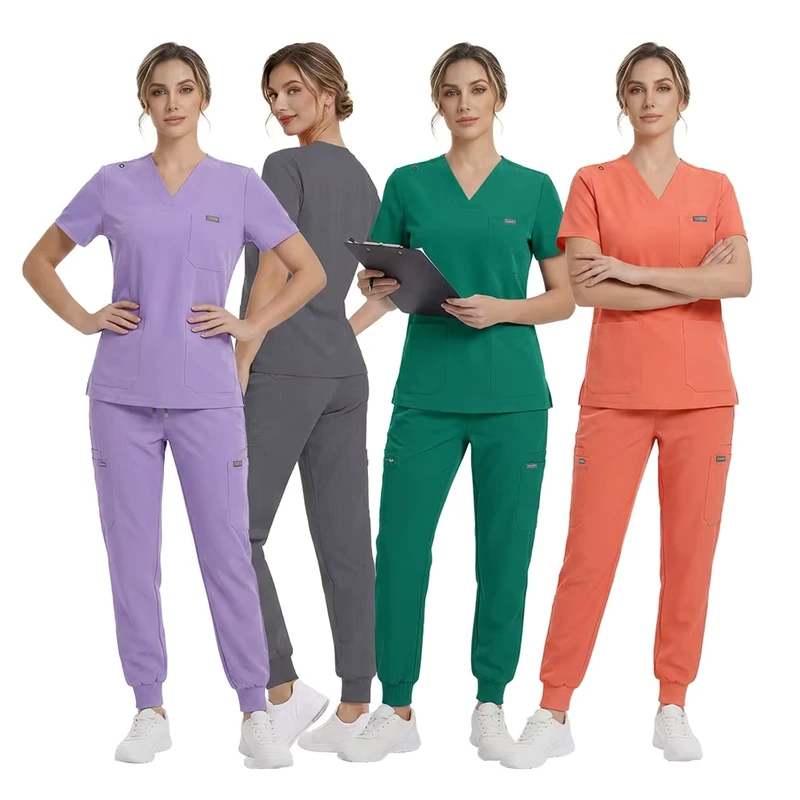 Niaahinn Unisex Nurse Scrubs Scrub Sets White Medical Hospital Worsted Fabric Polyester Rayon Spandex Blend Breathable