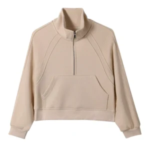 No logo or Tags Stock OEM ODM Available 420g Women’s Stand Collar Pullover Fleece Sweater Raglan Loose Slimming Non iron Top
