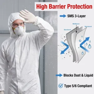 Nonwoven Disposable Microporous Waterproof Chemical Protective Coveralls Type 5/6 White