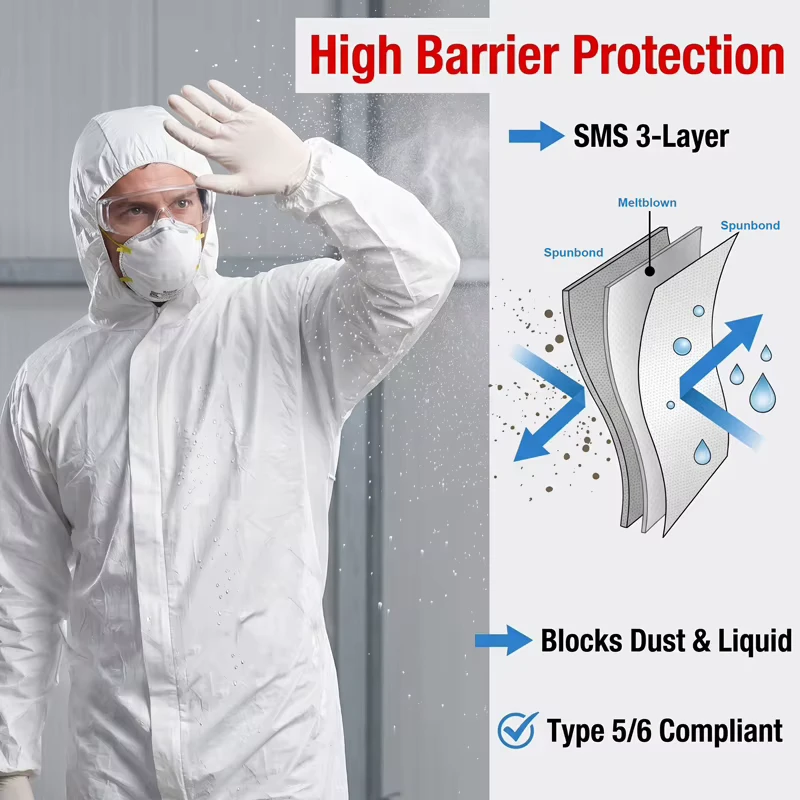 Nonwoven Disposable Microporous Waterproof Chemical Protective Coveralls Type 5/6 White