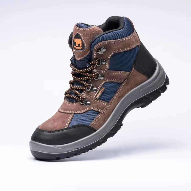 Nubuck Microfiber Fabric Anti Slip Slip Resistant Mid Cut Breathable Mesh Steel Toe Construction Shoes