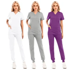 Nurse Scrub Uniform Set Woven Fabric Unisex Black Logo Customized Form-Fitting Hospital Use
