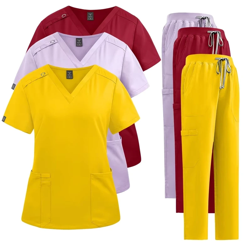 Nurse Uniform Scrub Custom logo Stretchy Elasticity Salon Clinic Dental Uniform Straight Pants Hospital Nurse Unisex Scrub Sets