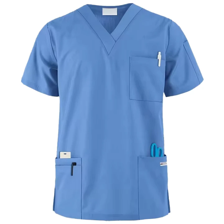 Nursing Uniform Manufacturer Vendors Five Pocket V Neck Hospital Uniform Nurse Medical Scrub Top for Men