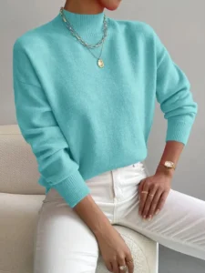 O Neck Loose Knitting Sweater Autumn Winter Solid Long Sleeve Sweater