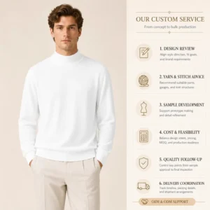 ODM 100% Merino Wool Fine Gauge Mock Neck Long Sleeve Pullover Men`s Sweater Wool Sweater