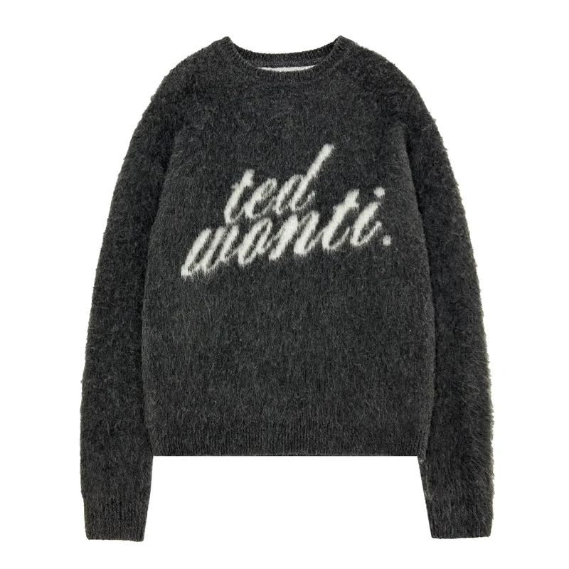 ODM Men's Long Sleeve Black Mohair Knitted Pullover Sweater