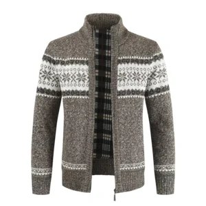 ODM OEM Men’s Knit Cardigan Sweater Supplier with Stand Collar and Zipper