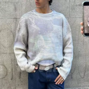 ODM Private Label Dye Rib Knit Jumper Lightweight Breathable Fine Jersey Loose Slouch Sleeve Crew Neck Knit Top for Daily Wear