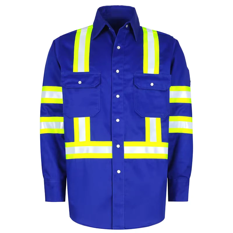OEM 100% Cotton Reflective Workwear Breathable Flame Retardant Shirt for Factory Workers Plus Size Option