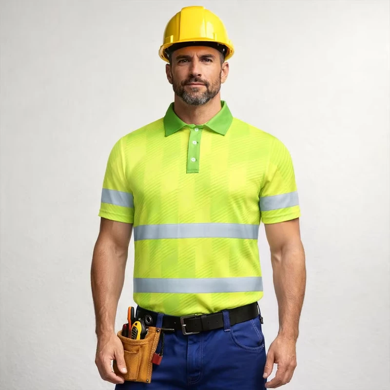 OEM 100% Polyester Quick Dry Hi Vis Workwear Safety Reflective Work Construction Reflective Polo Shirts Custom Embroidered Logo