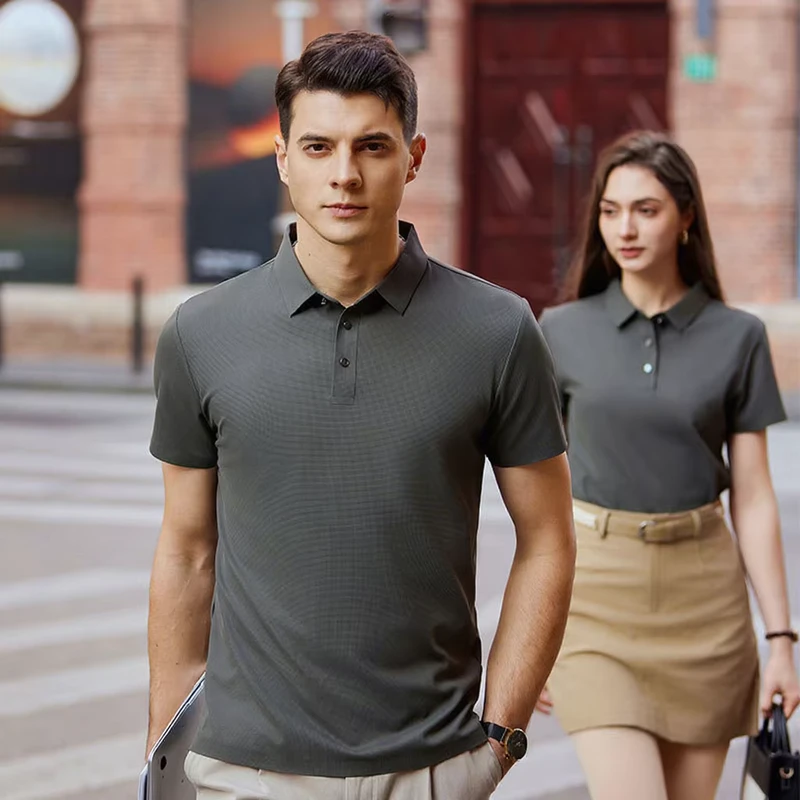 OEM 190g Nylon Waffle Fabric Solid Color Short Sleeve Turn Down Collar Business Anti Wrinkle Printed Shirt Workwear Machine
