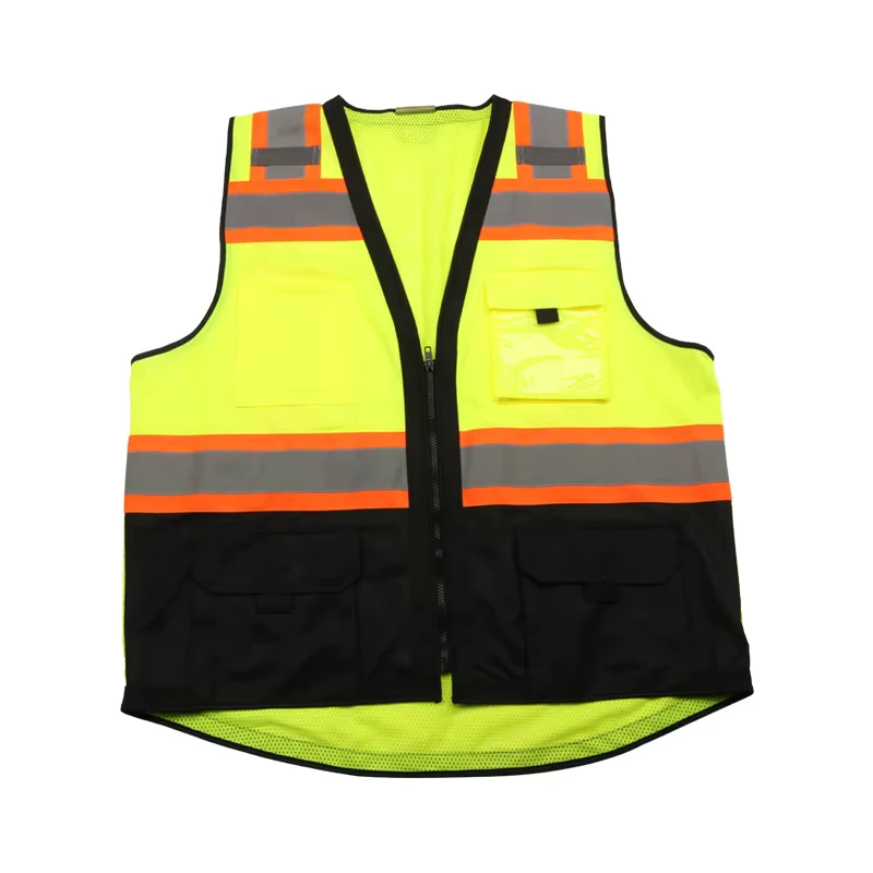 OEM ANSI Class 2 EN ISO 20471 Multi-Pocket Waterproof Reflective Safety Vest with Zipper