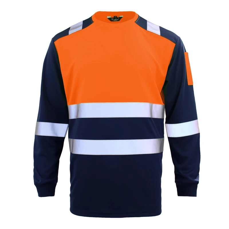 OEM ANSI Type R High Visibility Construction Breathable Reflective Long Sleeve Hi Vis Safety Shirt