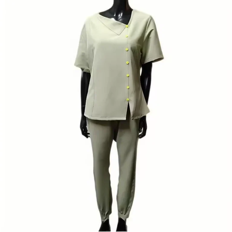 OEM-Bedridden-Patient-Nursing-Scrubs-Outfits-Short-Sleeve-V-Neck-Scrub-Tops-Tear-Away-Pants-Sets-With-Side-Split-Snap-Button