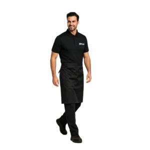 OEM Black Minimalist Restaurant Workwear Set Waterproof Oil Resistant Polo Apron 3 Piece Cafe Western Restaurant Server Uniform