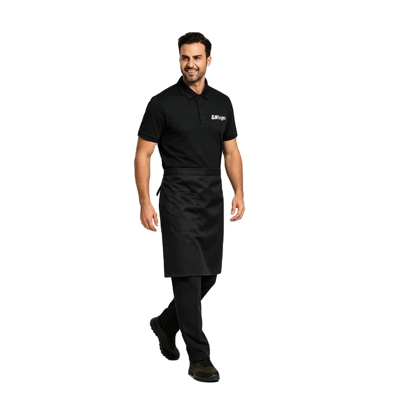 OEM Black Minimalist Restaurant Workwear Set Waterproof Oil Resistant Polo Apron 3 Piece Cafe Western Restaurant Server Uniform