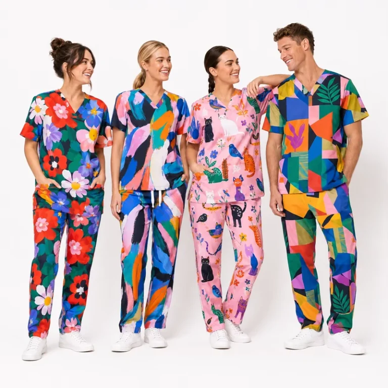 OEM-Christmas-Prints-Scrubs-Tops-Women-Pattern-Medical-Uniform-Nursing-Suits-Scrub-Shirts-Short-Sleeve-Manufacturer