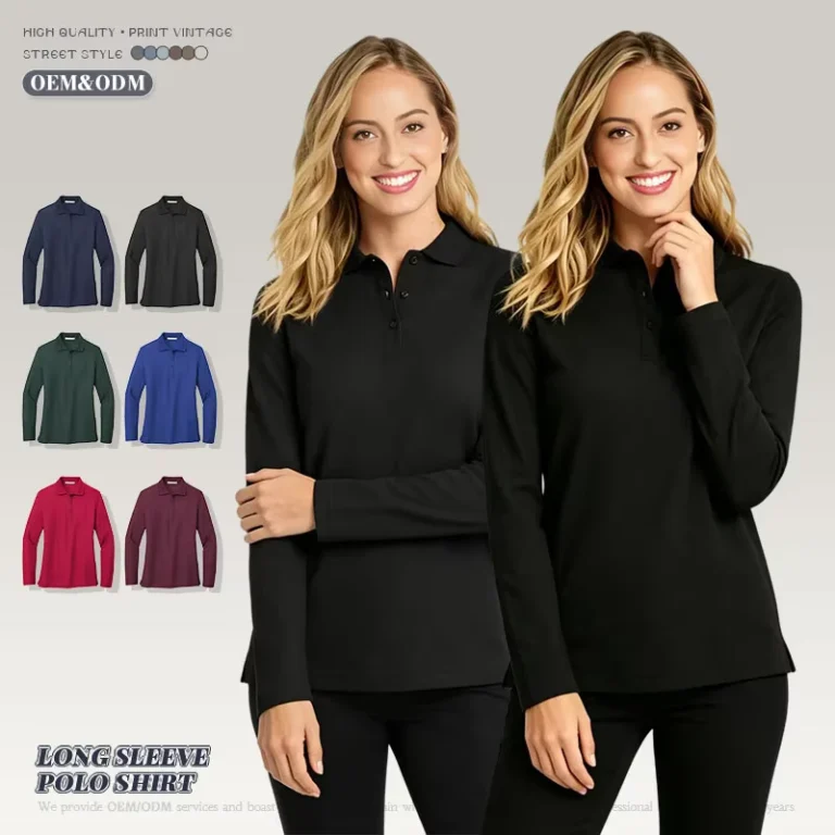 OEM-Custom-100-Cotton-Womens-Long-Sleeve-Polo-Shirt-Spring-and-Autumn-Knitted-Fabric-Long-Sleeve-T-shirt-Polo-Shirt