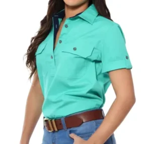 OEM Custom 100% Cotton Women’s Short Sleeve Classic Formal Work Shirt