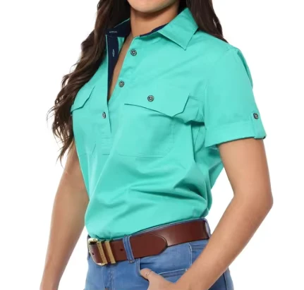 OEM-Custom-100-Cotton-Womens-Short-Sleeve-Classic-Formal-Work-Shirt