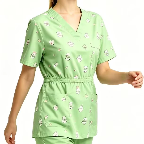 OEM Custom Cartoon Print Pediatric Nurse Uniform Set Antibacterial Elastic Waist Children's Hospital Scrubs Workwear